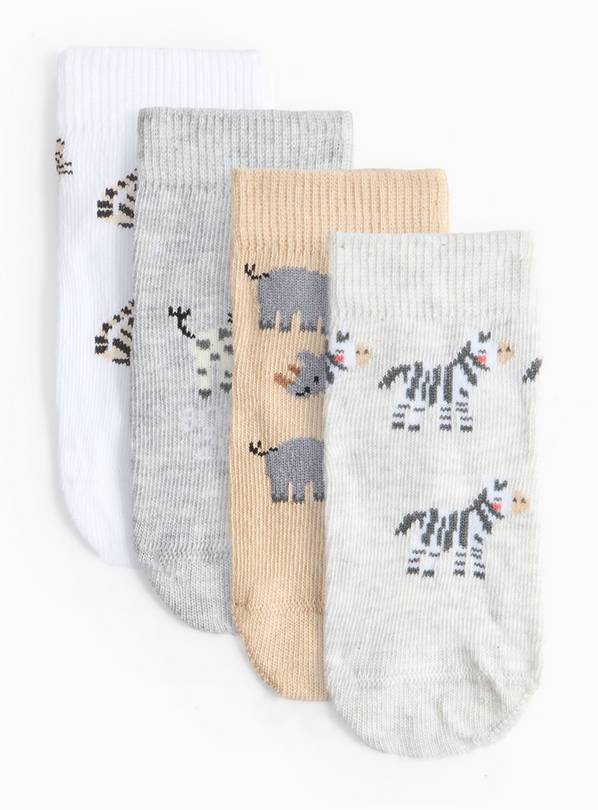 Animal Print Ankle Socks 4 Pack Up to 1 mnth